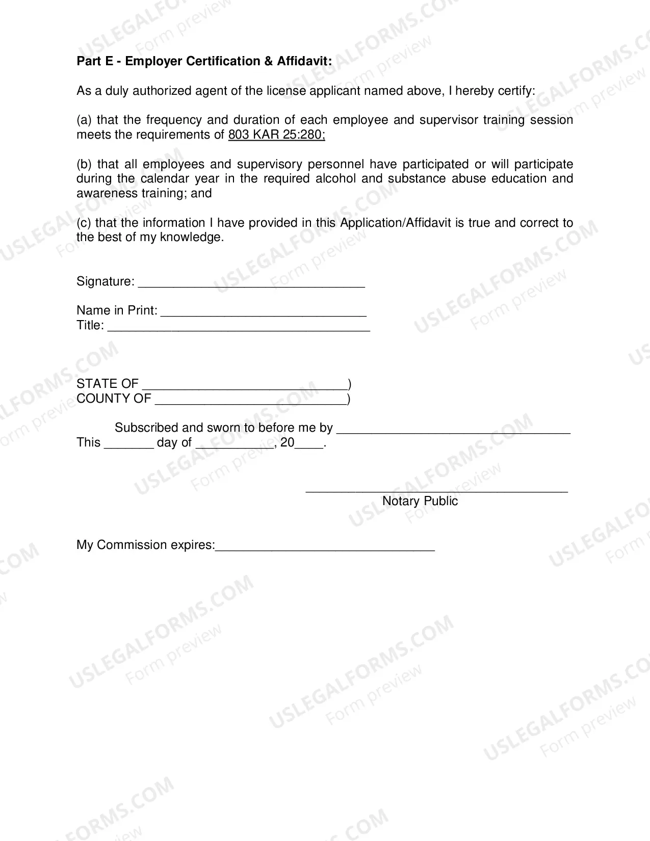 Preview Application-Affidavit/Checklist for Certification of Kentucky Drug-Free Workplace Program Pursuant to 803 KAR 25:280