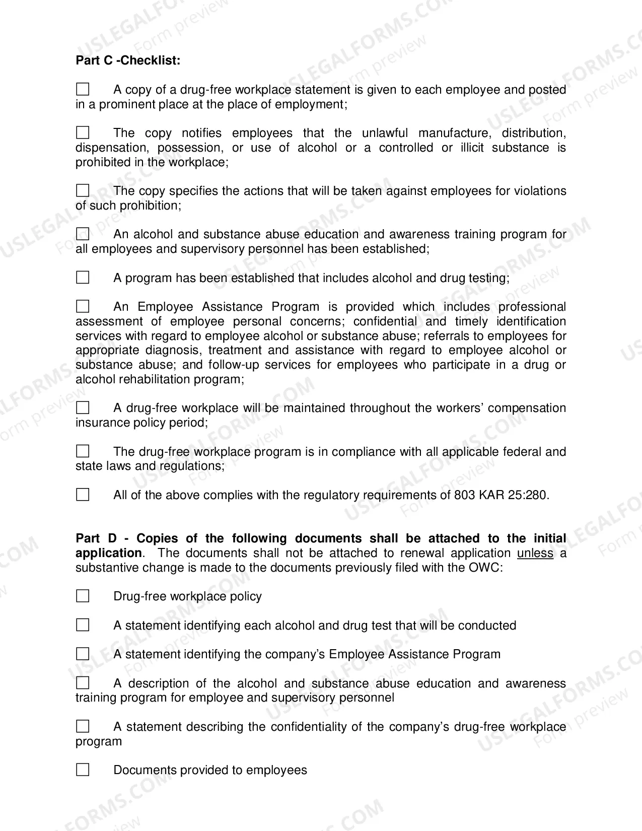 Preview Application-Affidavit/Checklist for Certification of Kentucky Drug-Free Workplace Program Pursuant to 803 KAR 25:280
