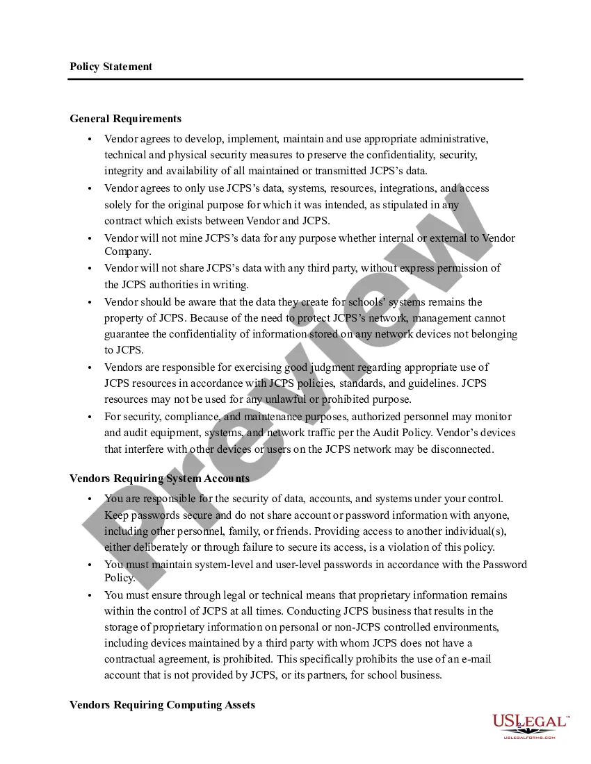 Preview Vendor Acceptable Use Agreement
