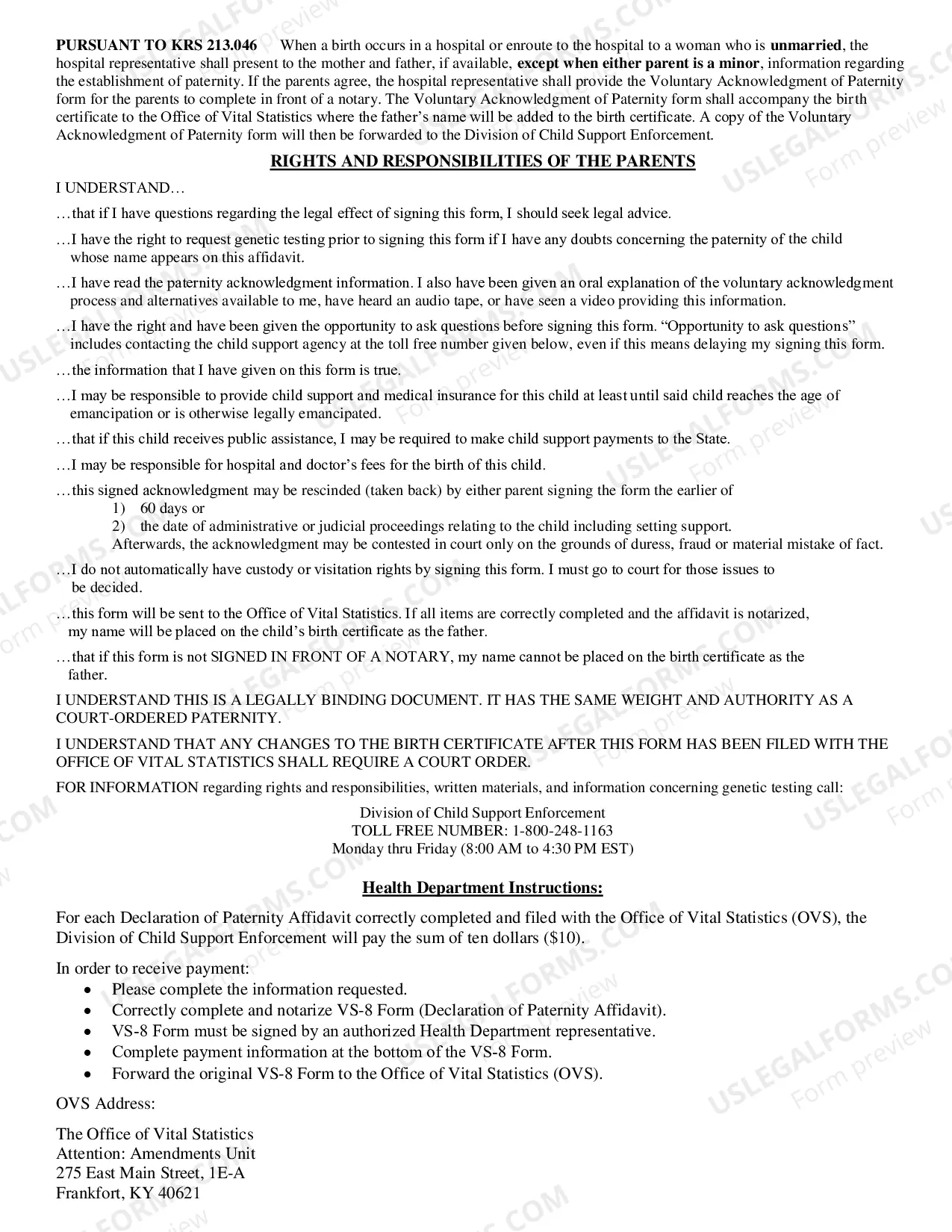 Preview Declaration of Paternity - Father's Affidavit
