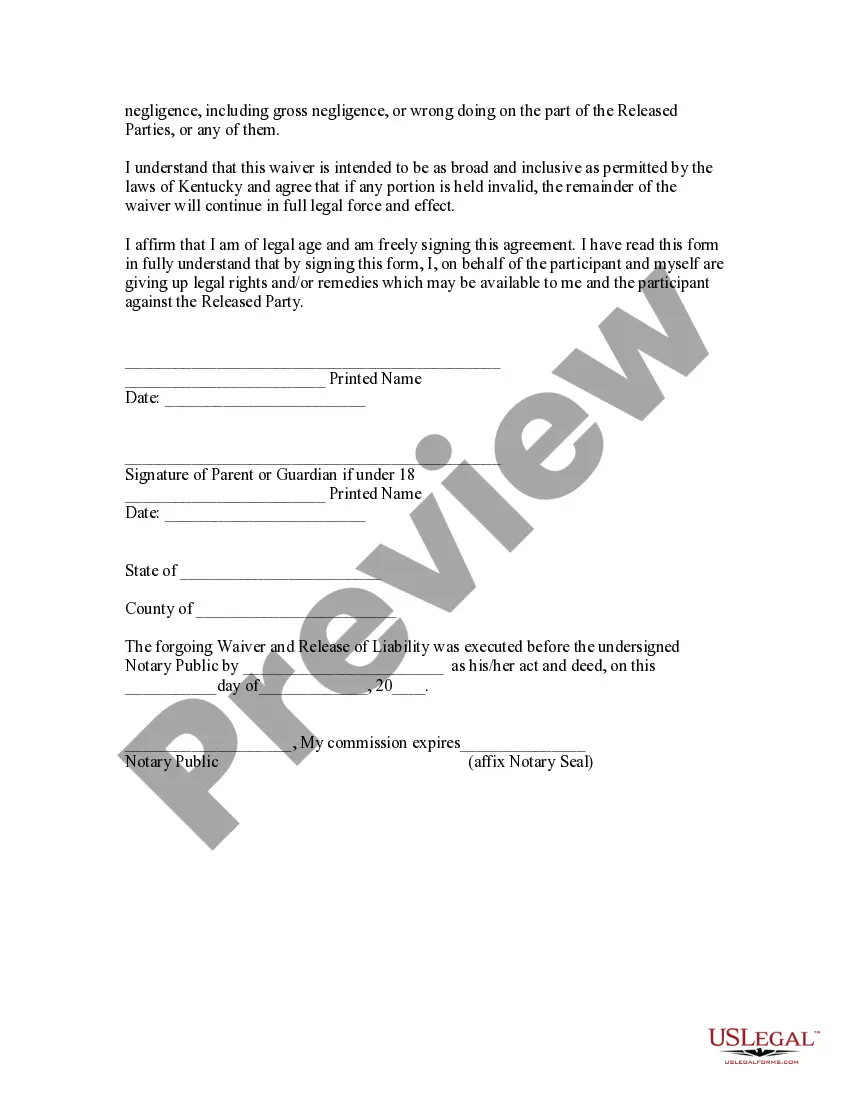 Preview Waiver and Release of Liability for Equestrian Classes