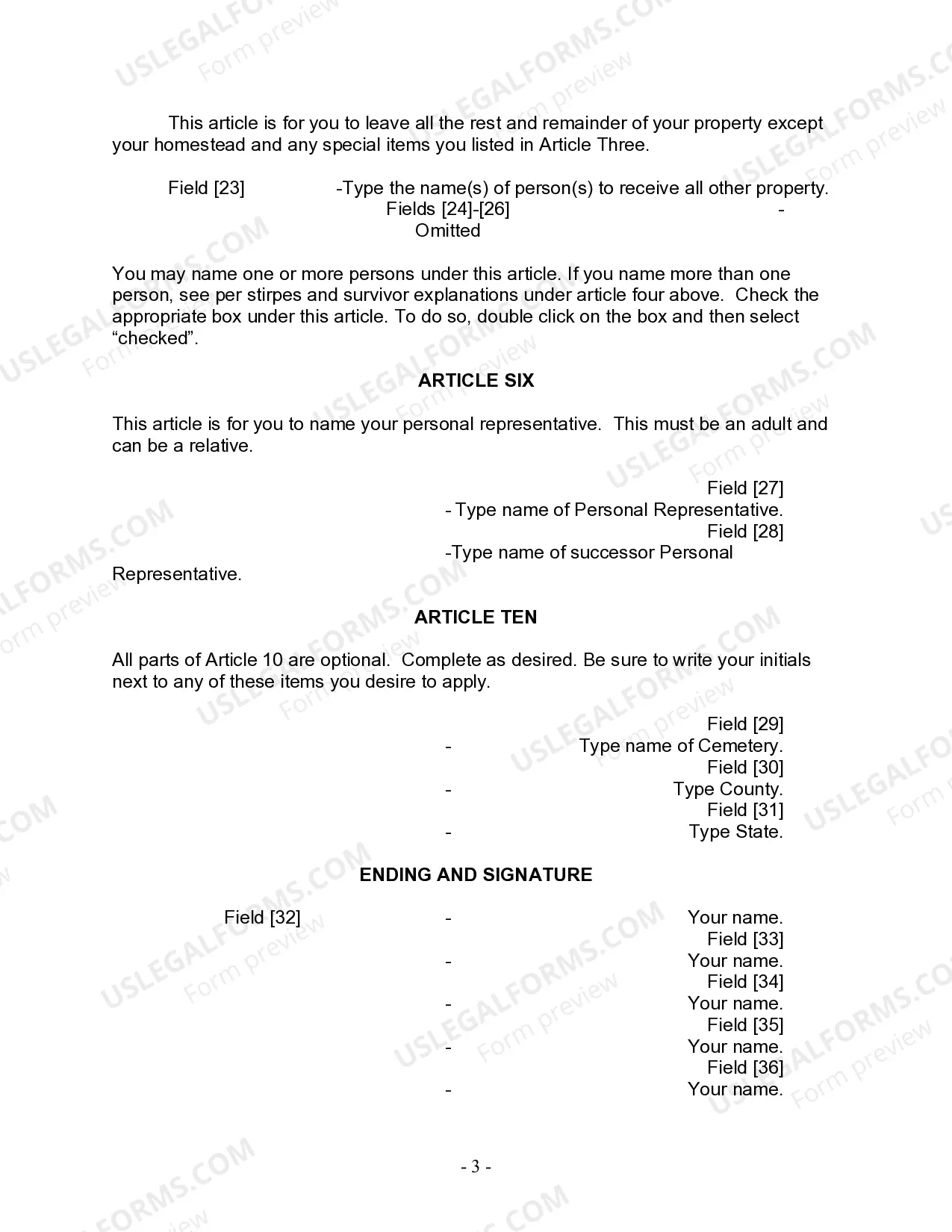 Preview Last Will and Testament for Single Person with No Children