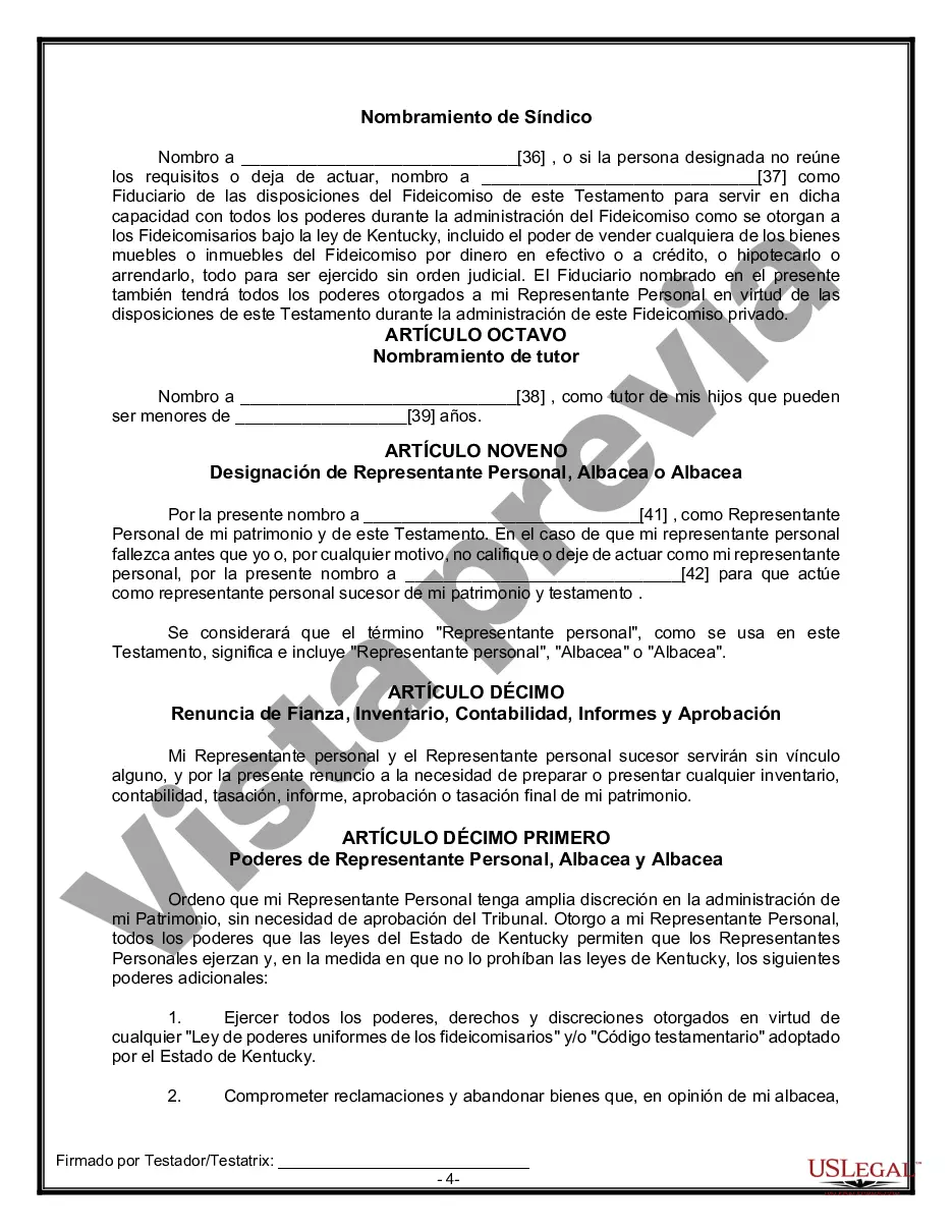 Preview Formulario Legal de Última Voluntad y Testamento para una Persona Soltera con Hijos Menores