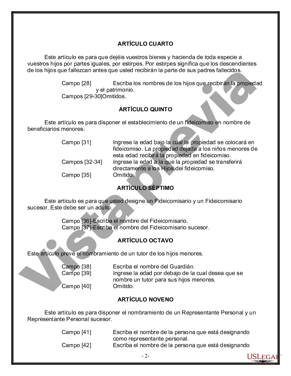 Preview Formulario Legal de Última Voluntad y Testamento para una Persona Soltera con Hijos Menores
