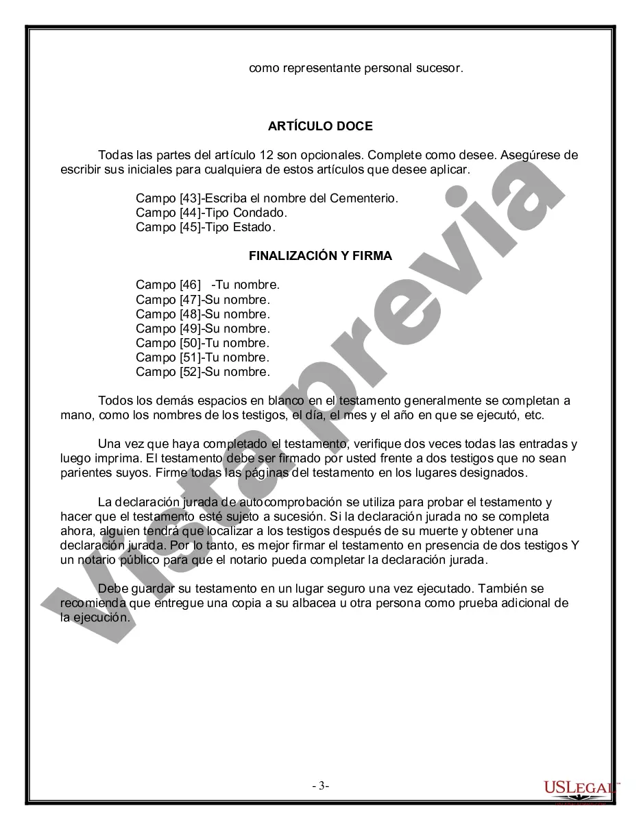 Preview Formulario Legal de Última Voluntad y Testamento para una Persona Soltera con Hijos Menores