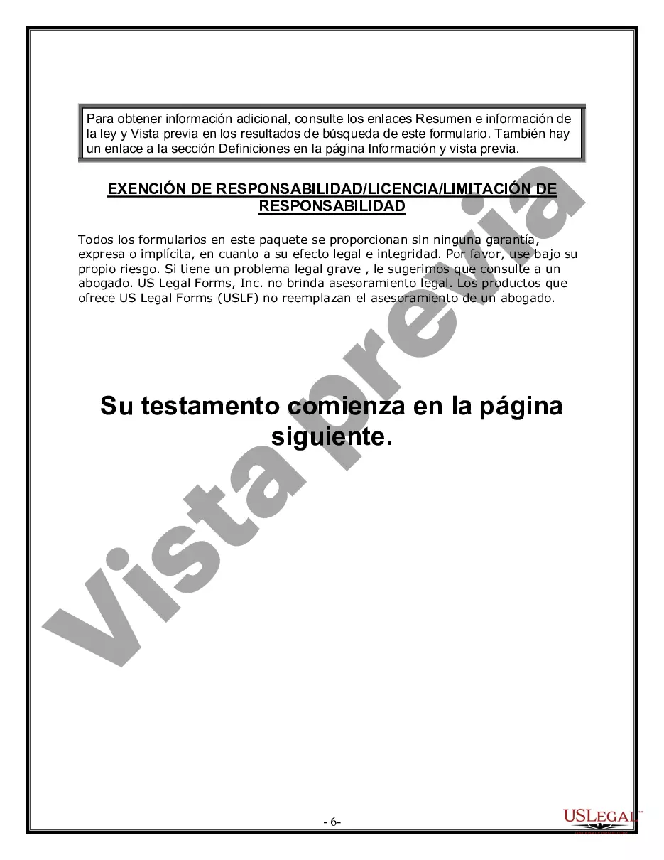 Preview Formulario Legal de Última Voluntad y Testamento para una Persona Soltera con Hijos Menores