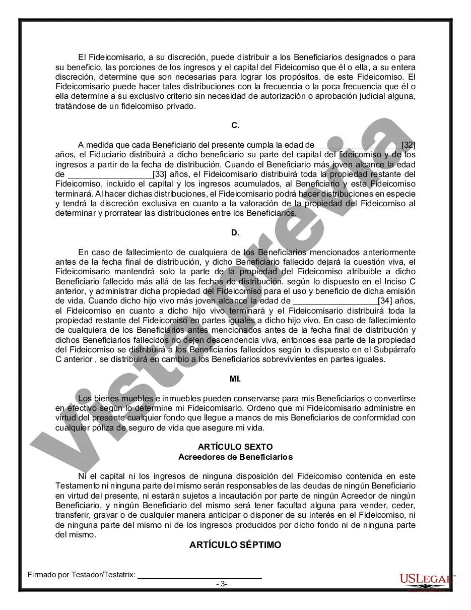 Preview Formulario Legal de Última Voluntad y Testamento para una Persona Soltera con Hijos Menores