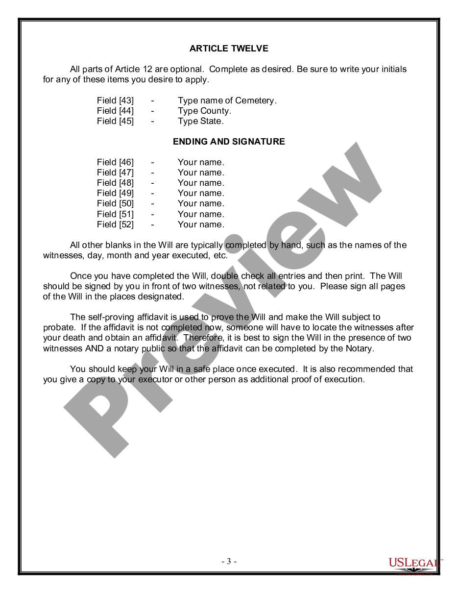 page 2 Legal Last Will and Testament Form for a Single Person with Minor Children preview