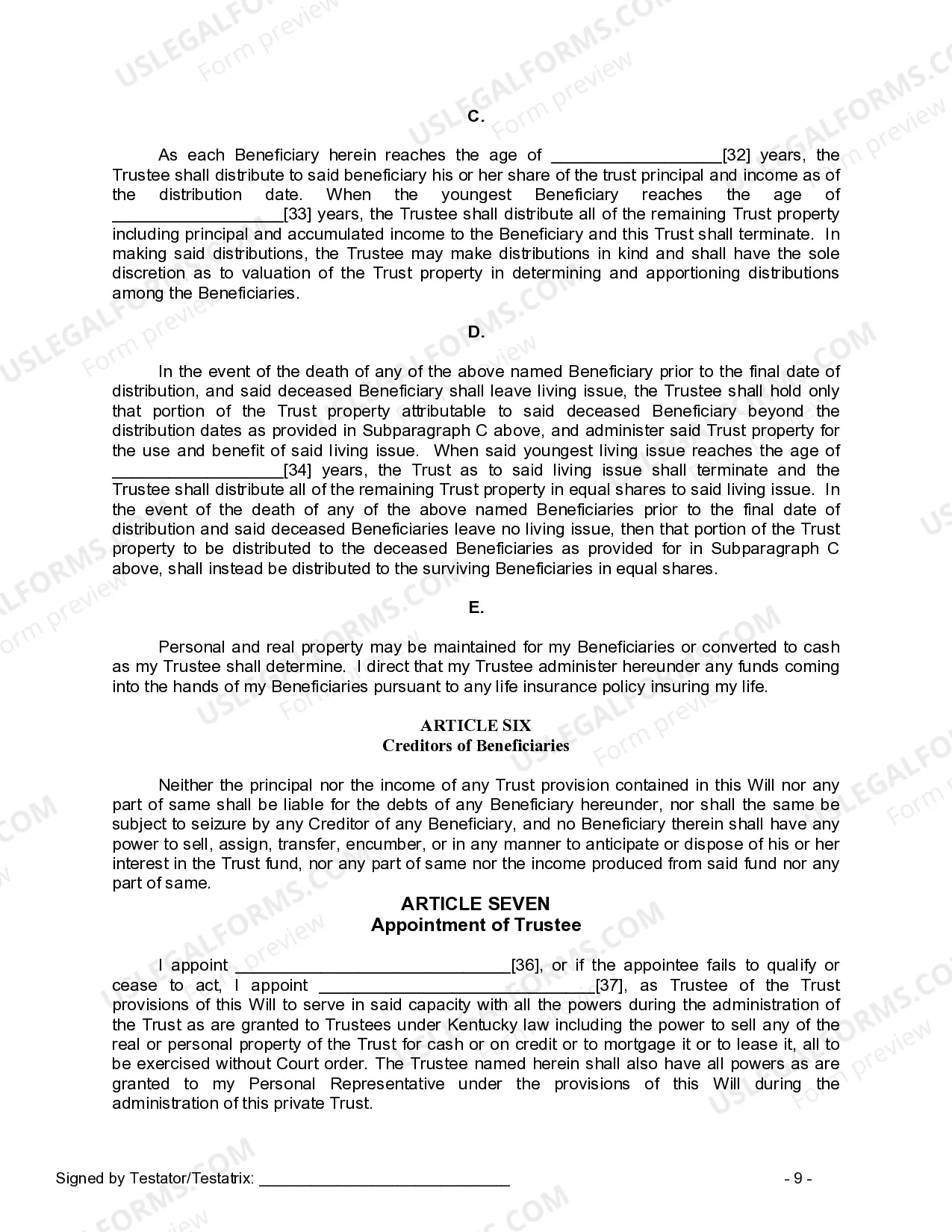 Preview Last Will and Testament for a Single Person with Minor Children