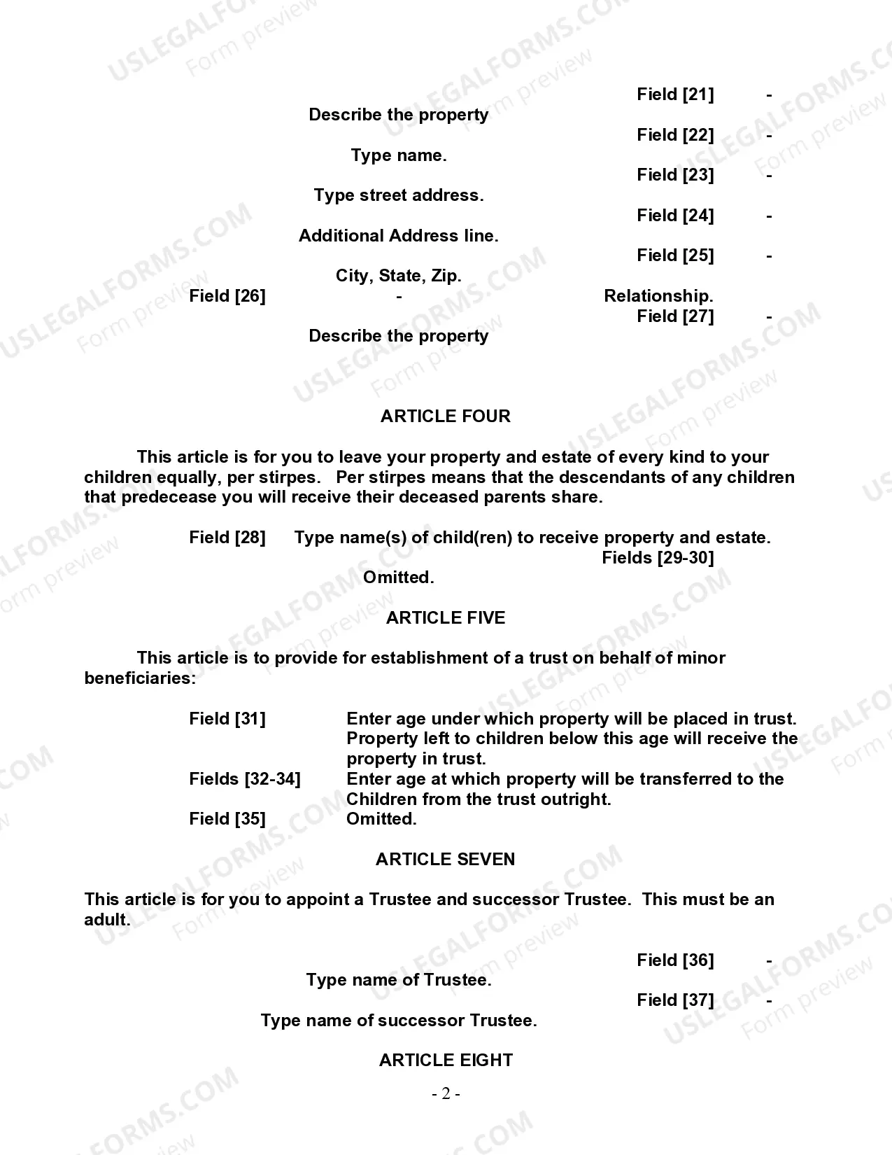 Preview Last Will and Testament for a Single Person with Minor Children
