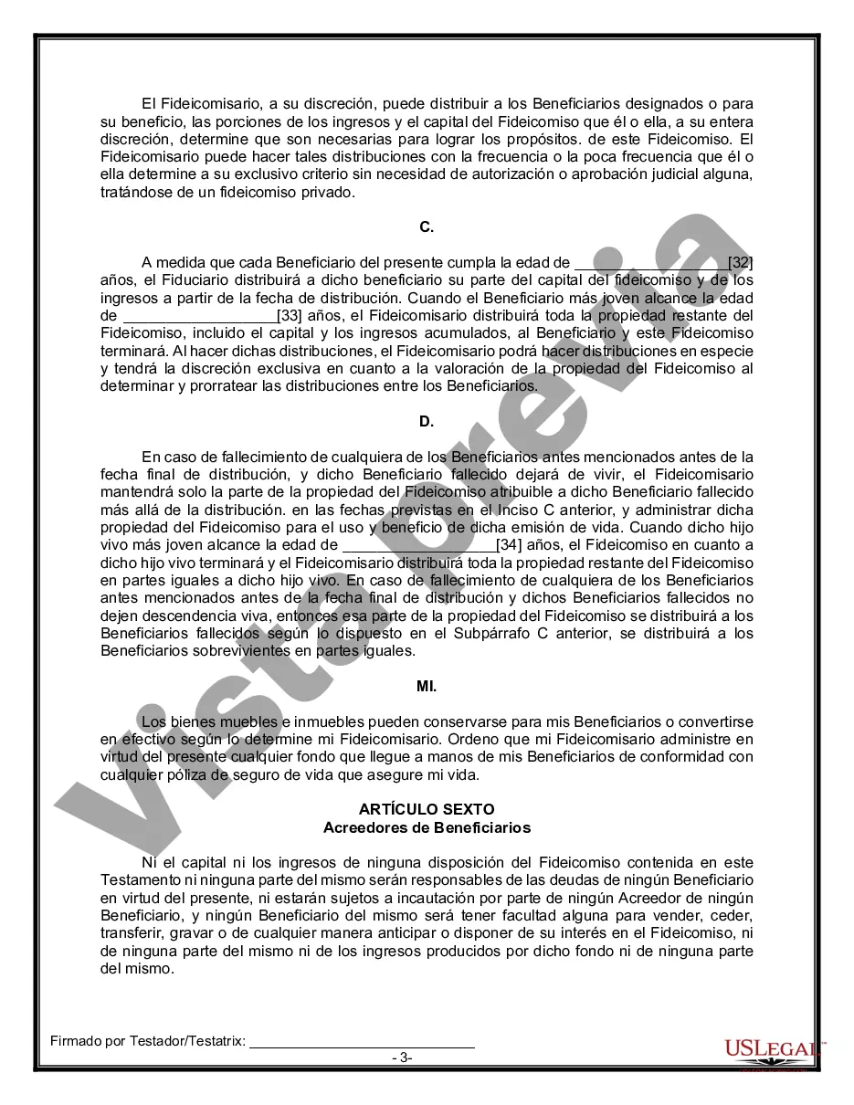 Preview Formulario Legal de Última Voluntad y Testamento para Persona Soltera con Hijos Adultos y Menores