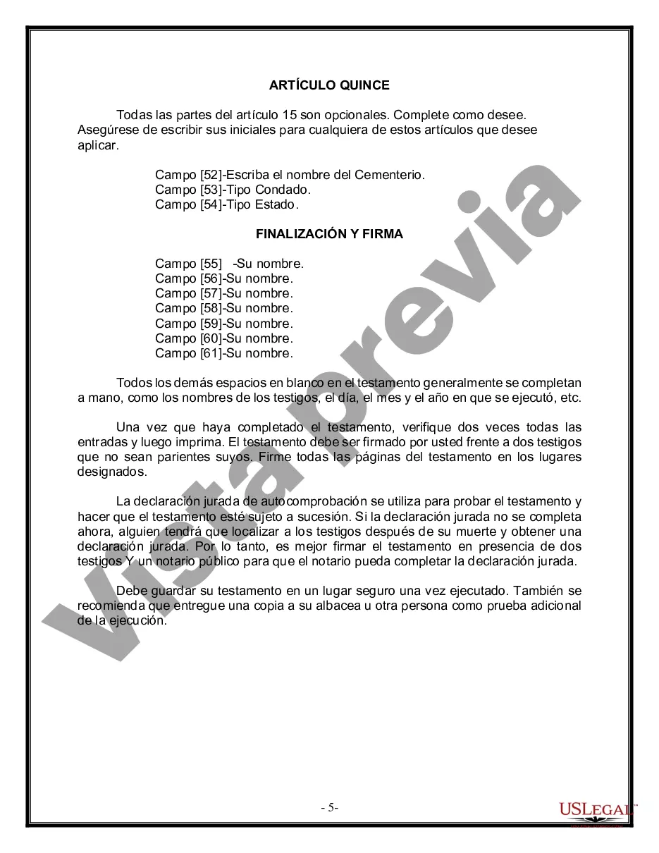 Preview Última voluntad y testamento legal para persona casada con hijos menores de edad de un matrimonio anterior