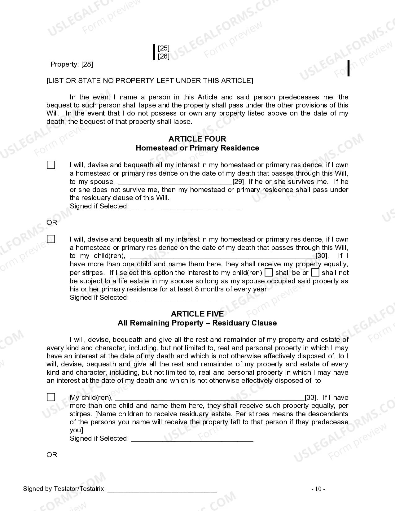 Preview Last Will and Testament for Married person with Minor Children from Prior Marriage