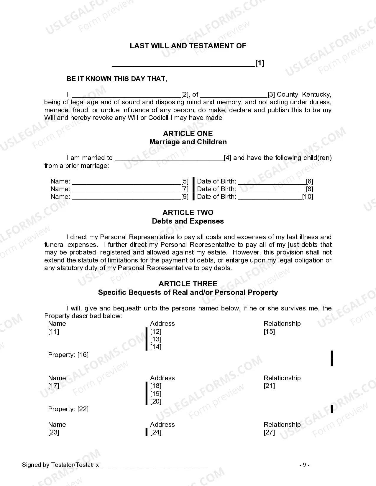 Preview Last Will and Testament for Married person with Minor Children from Prior Marriage