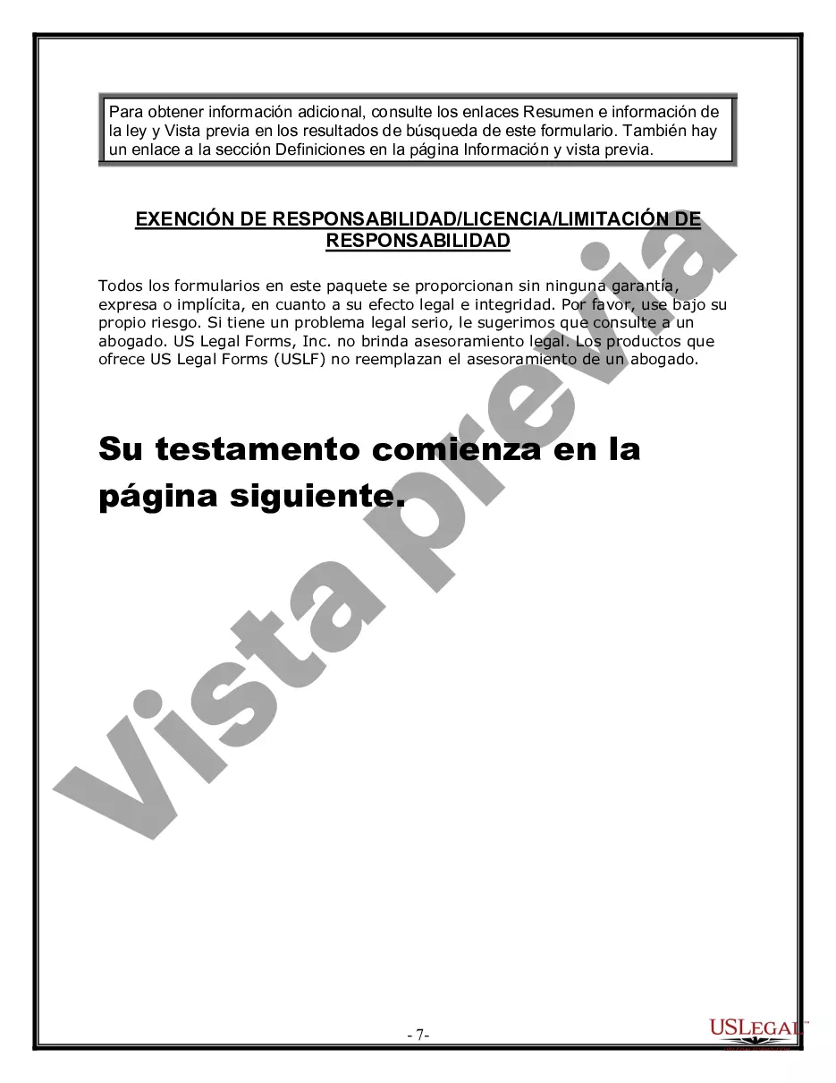 Preview Formulario de última voluntad y testamento legal para una persona casada con hijos adultos de un matrimonio anterior