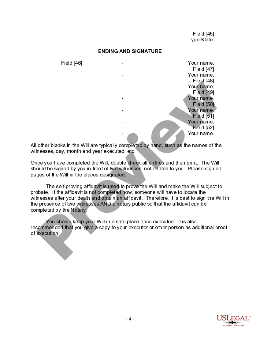 Preview Last Will and Testament for Married person with Adult Children from Prior Marriage