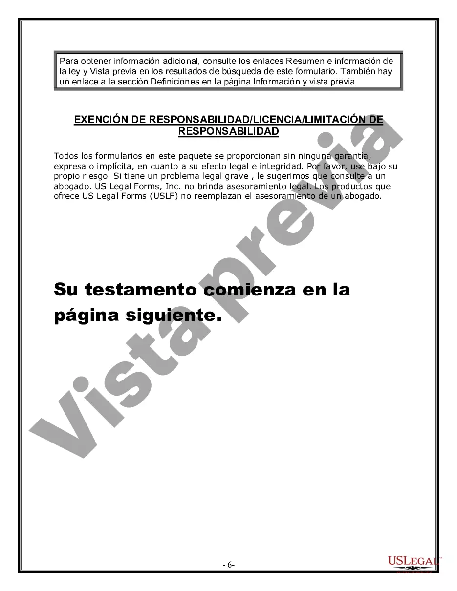 Preview Formulario de última voluntad y testamento legal para personas divorciadas que no se han vuelto a casar y no tienen hijos
