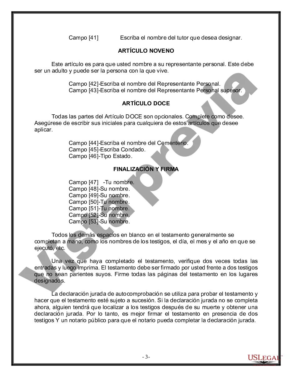 Preview Formulario de última voluntad y testamento legal para personas divorciadas que no se han vuelto a casar con hijos adultos y menores