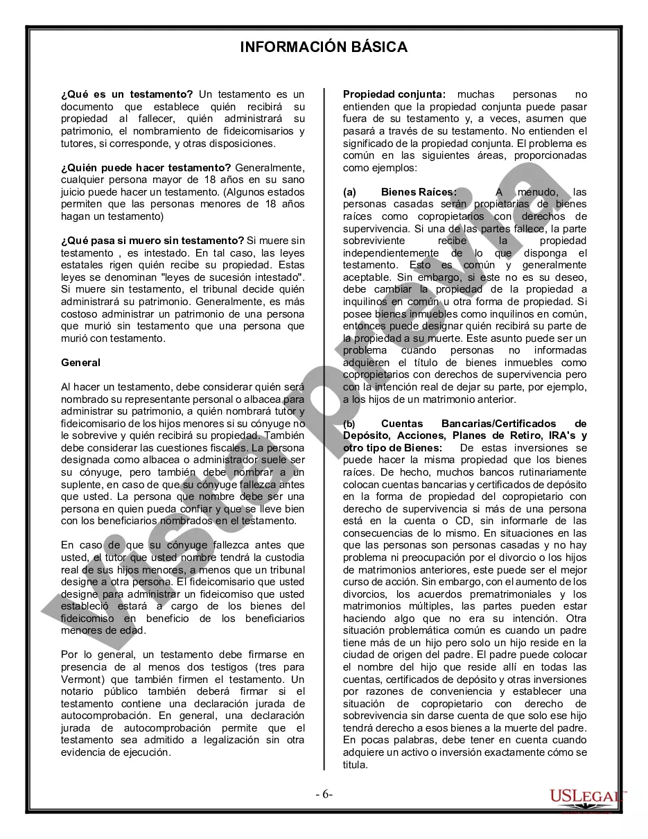 Preview Formulario de última voluntad y testamento legal para personas divorciadas que no se han vuelto a casar con hijos adultos y menores