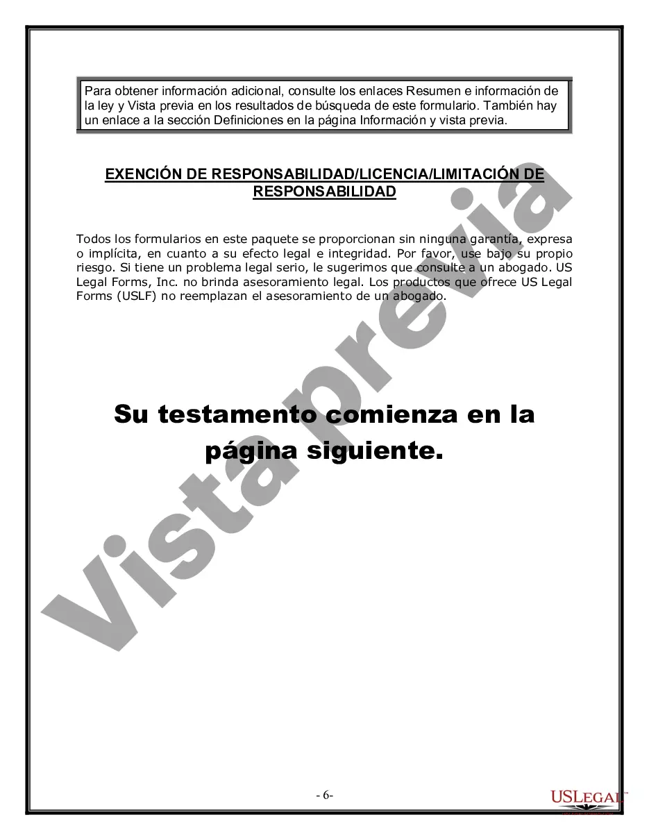Preview Formulario de última voluntad y testamento legal para personas divorciadas que no se han vuelto a casar con hijos adultos y menores