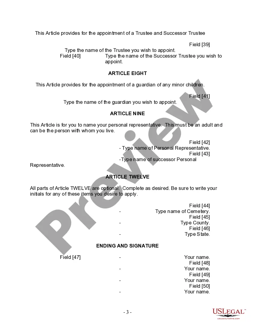 Preview Last Will and Testament for Divorced Person Not Remarried with Adult and Minor Children