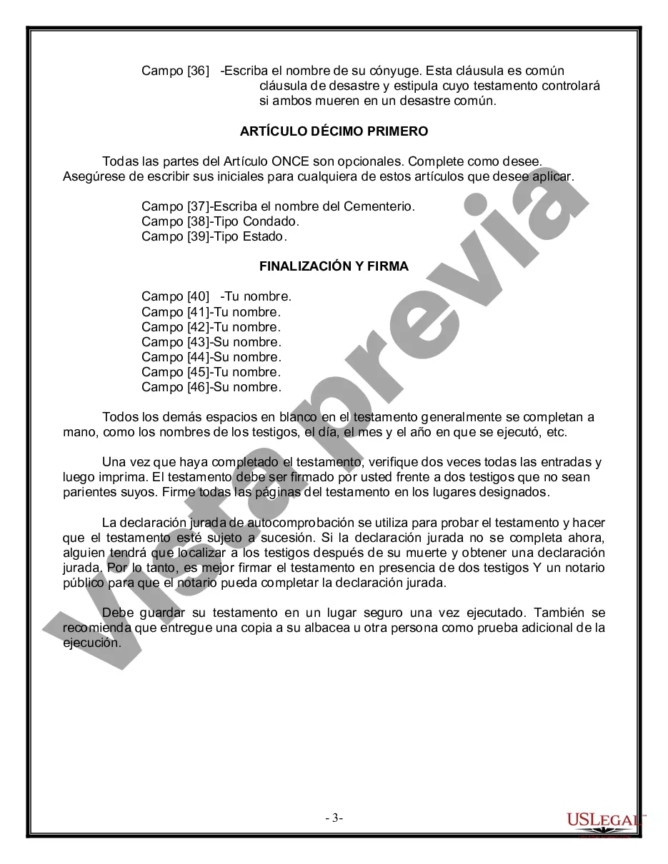 Preview Formulario de última voluntad y testamento legal para persona casada con hijos adultos