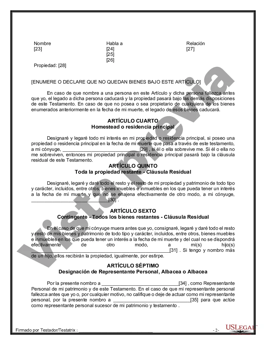 Preview Formulario de última voluntad y testamento legal para persona casada con hijos adultos