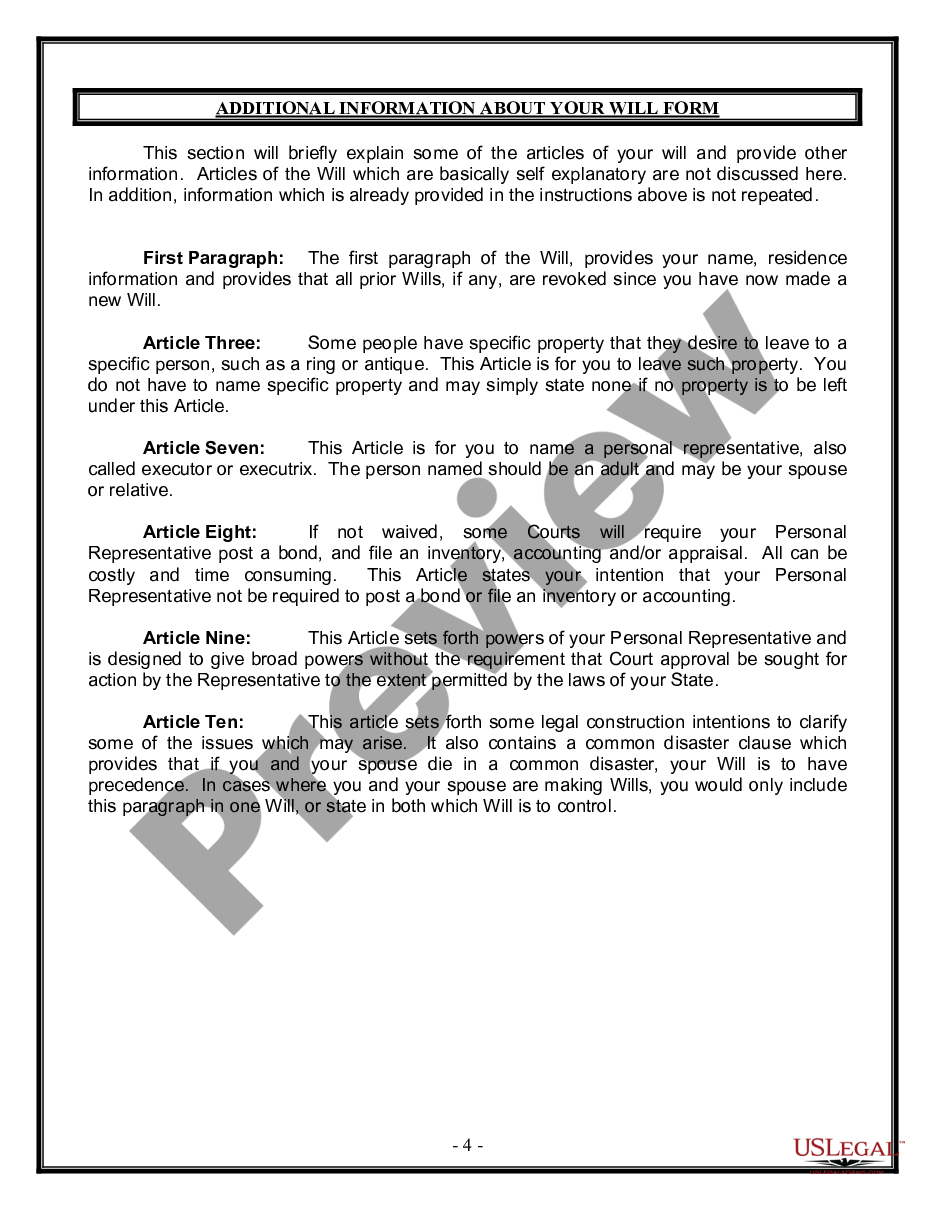 page 3 Legal Last Will and Testament Form for Married person with Adult Children preview