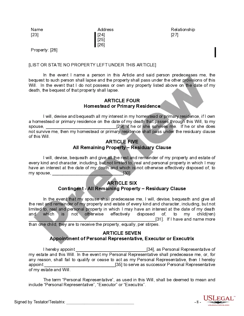 Preview Last Will and Testament for Married person with Adult Children