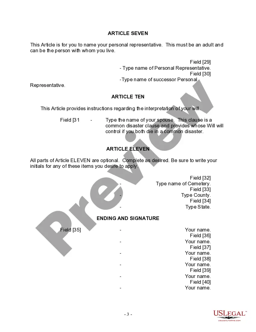Preview Last Will and Testament for a Married Person with No Children