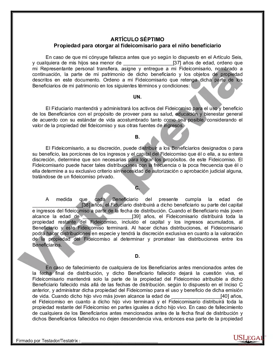Preview Formulario de última voluntad y testamento legal para persona casada con hijos menores