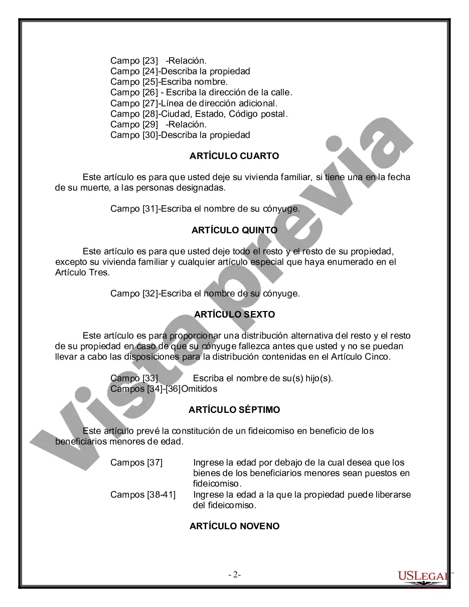 Preview Formulario de última voluntad y testamento legal para persona casada con hijos menores