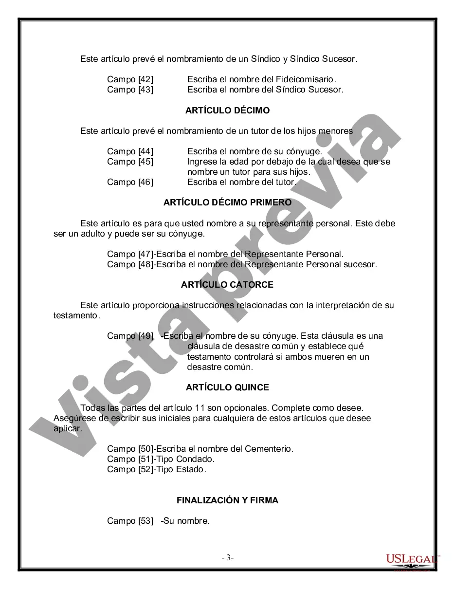 Preview Formulario de última voluntad y testamento legal para persona casada con hijos menores