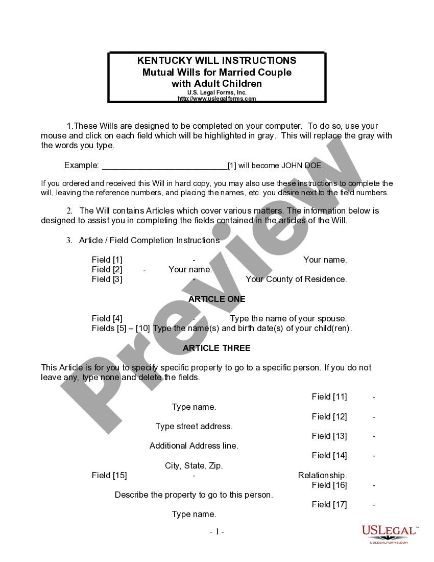 Kentucky Mutual Wills Package with Last Wills and Testaments for
