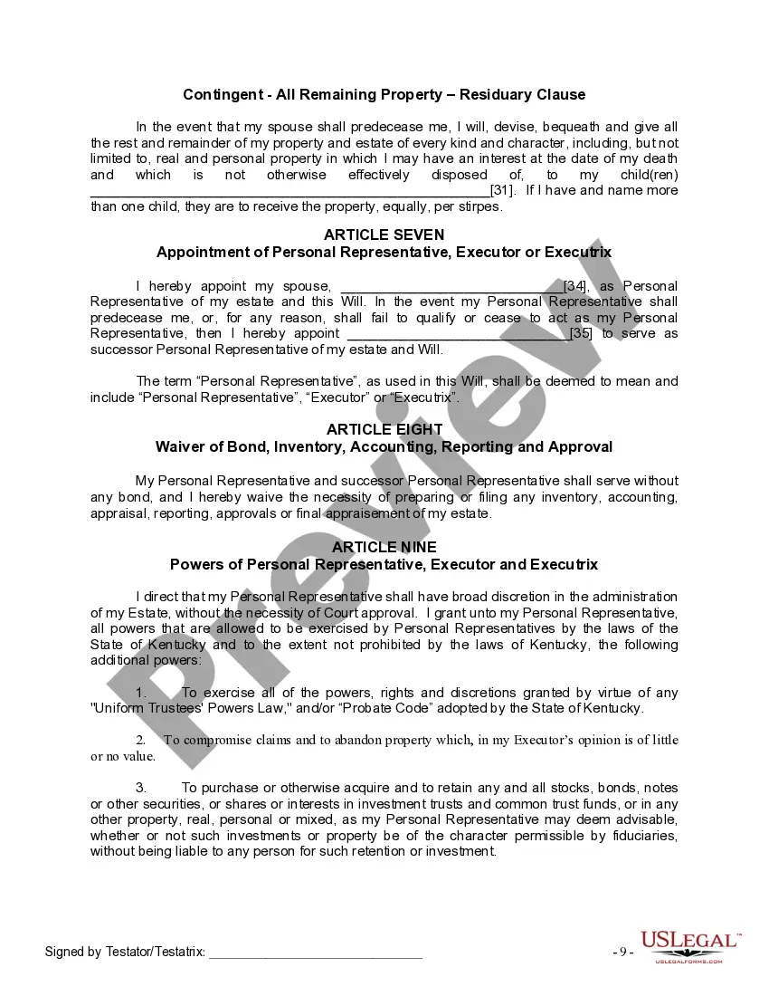 Preview Mutual Wills Package with Last Wills and Testaments for Married Couple with Adult Children