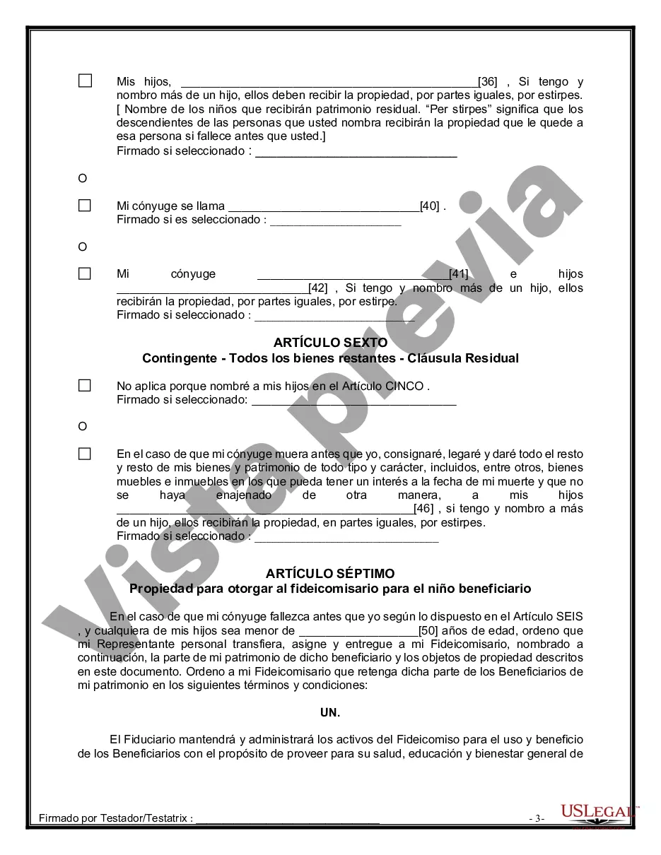 Preview Formulario Legal de Última Voluntad y Testamento para Persona Casada con Hijos Adultos y Menores de Matrimonio Anterior