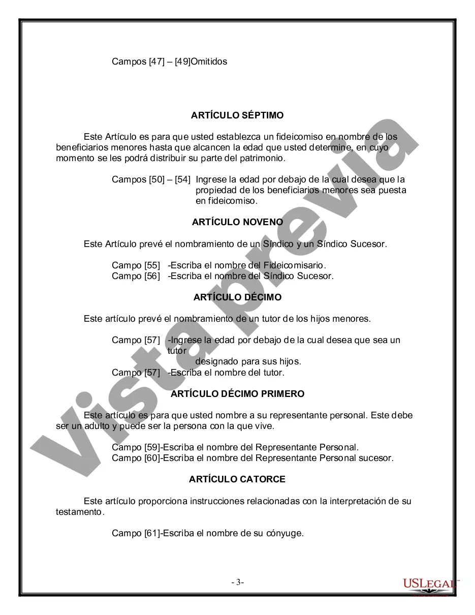 Preview Formulario Legal de Última Voluntad y Testamento para Persona Casada con Hijos Adultos y Menores de Matrimonio Anterior