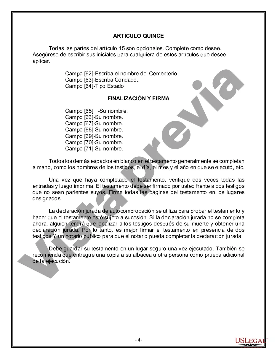 Preview Formulario Legal de Última Voluntad y Testamento para Persona Casada con Hijos Adultos y Menores de Matrimonio Anterior
