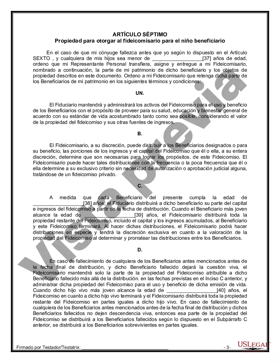 Preview Formulario Legal de Última Voluntad y Testamento para Persona Casada con Hijos Adultos y Menores