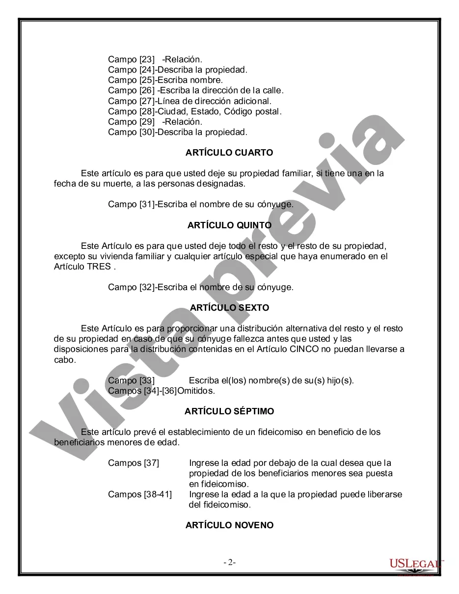Preview Formulario Legal de Última Voluntad y Testamento para Persona Casada con Hijos Adultos y Menores