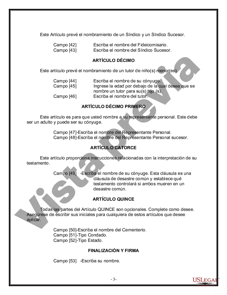 Preview Formulario Legal de Última Voluntad y Testamento para Persona Casada con Hijos Adultos y Menores