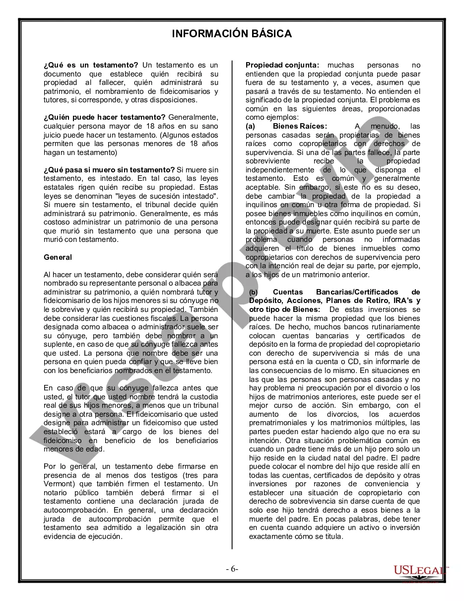 Preview Formulario Legal de Última Voluntad y Testamento para Persona Casada con Hijos Adultos y Menores