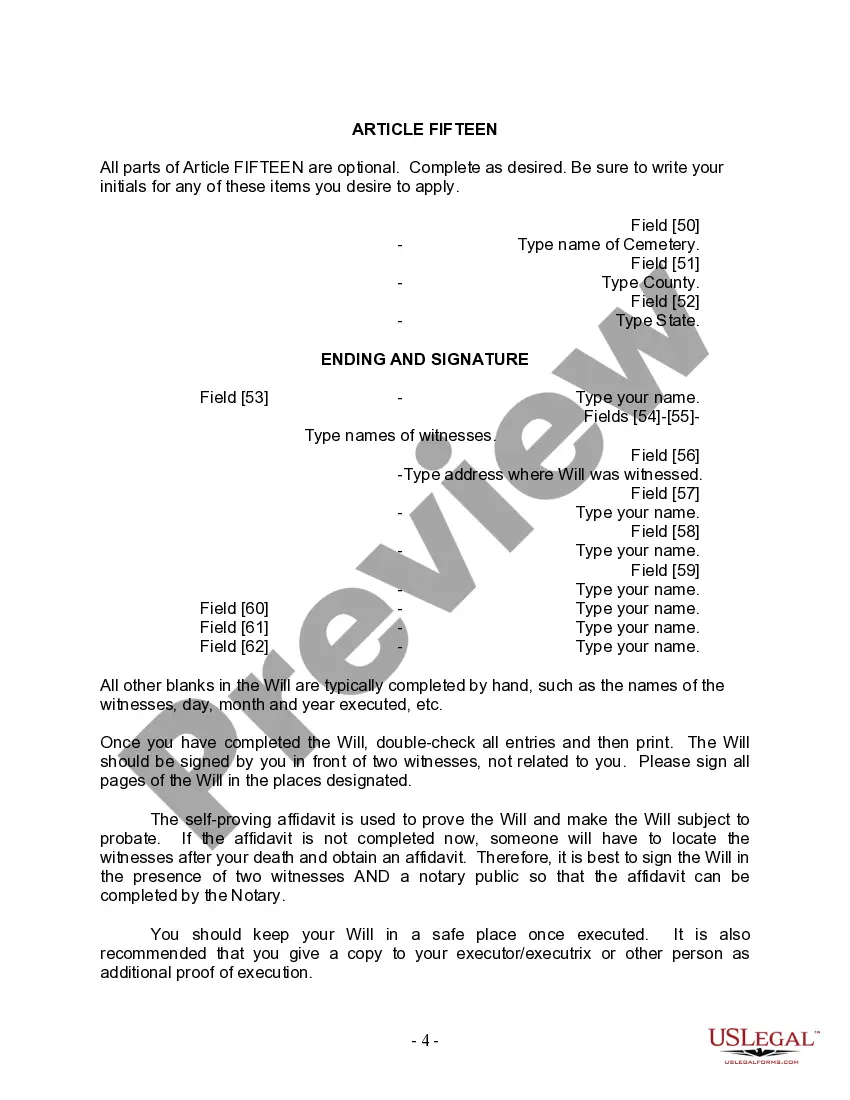 Preview Last Will and Testament for Married Person with Adult and Minor Children