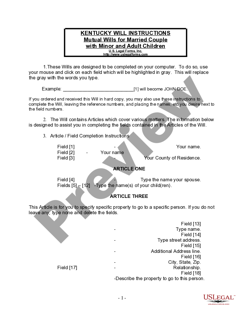 Kentucky Mutual Wills Package with Last Wills and Testaments for