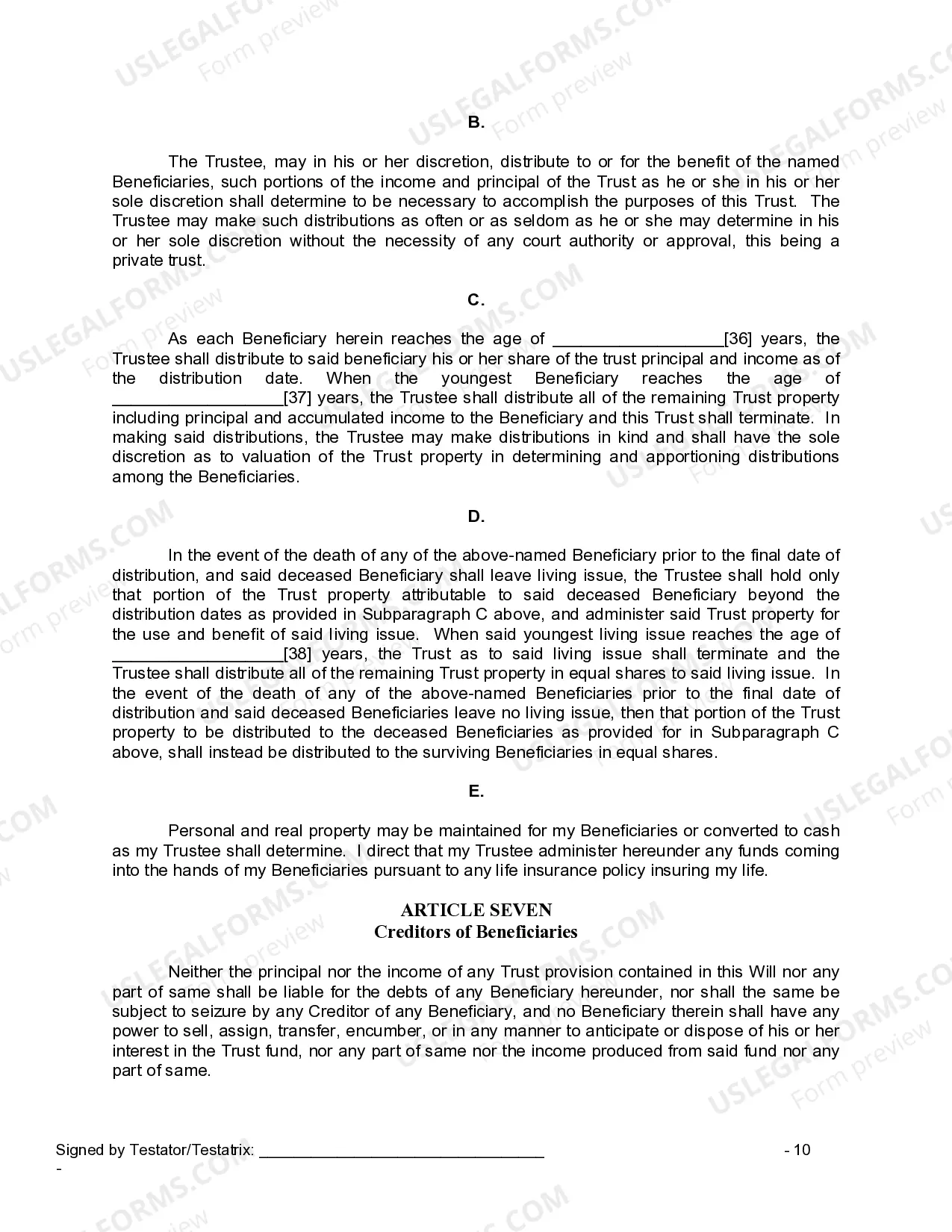 Preview Last Will and Testament for Widow or Widower with Minor Children