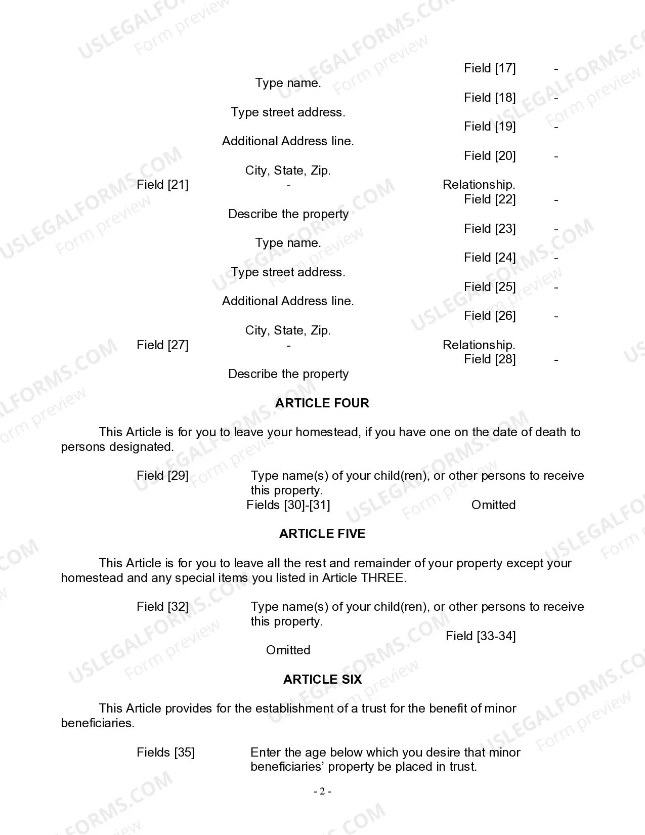 Preview Last Will and Testament for Widow or Widower with Minor Children