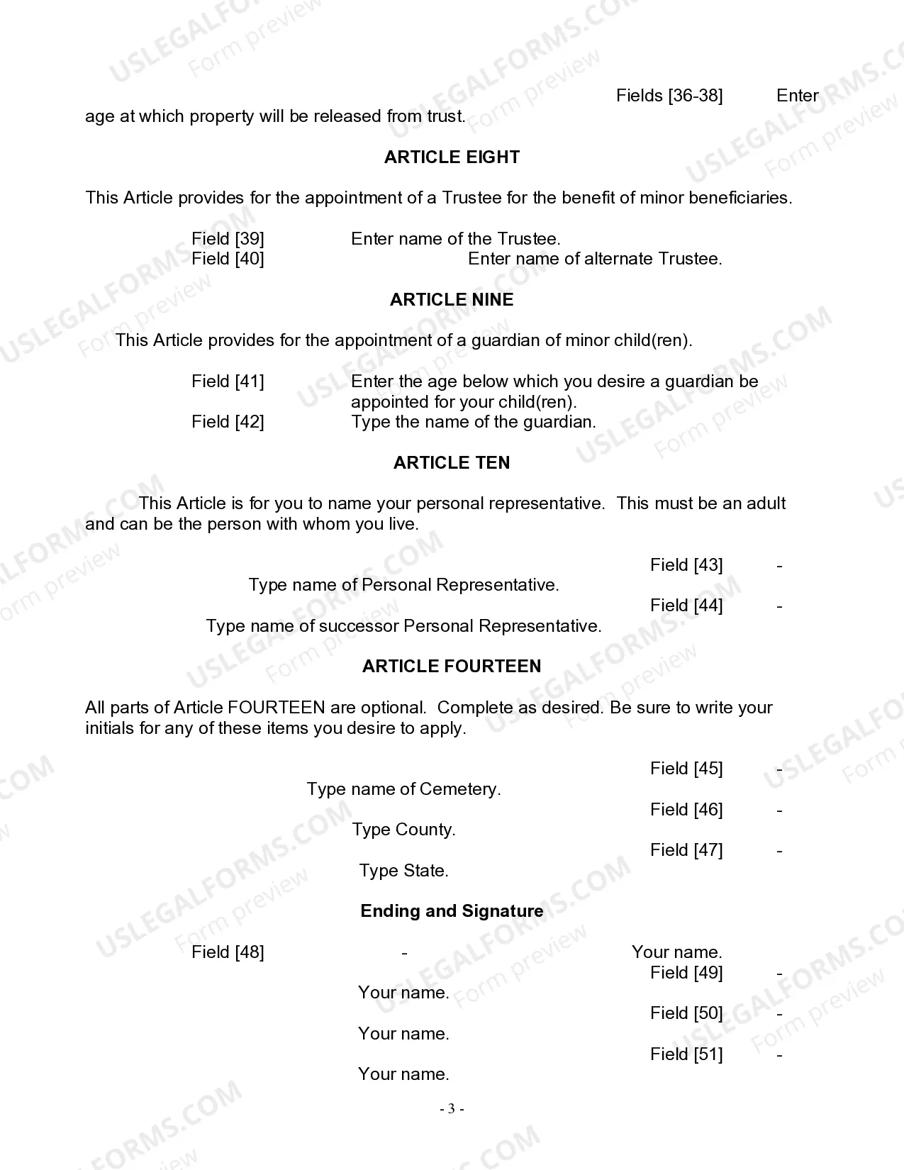 Preview Last Will and Testament for Widow or Widower with Minor Children