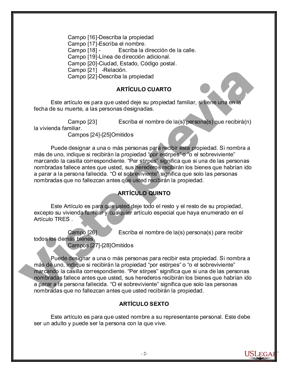 Preview Formulario de última voluntad legal para una viuda o viudo sin hijos