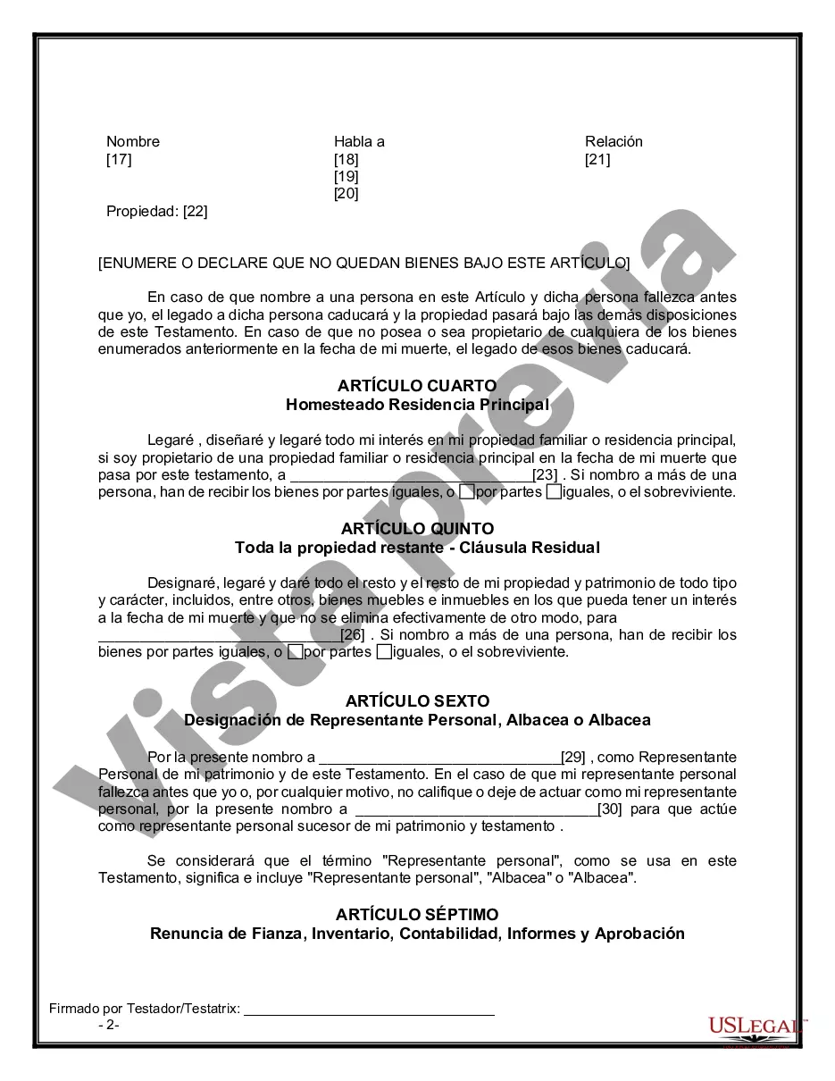 Preview Formulario de última voluntad legal para una viuda o viudo sin hijos