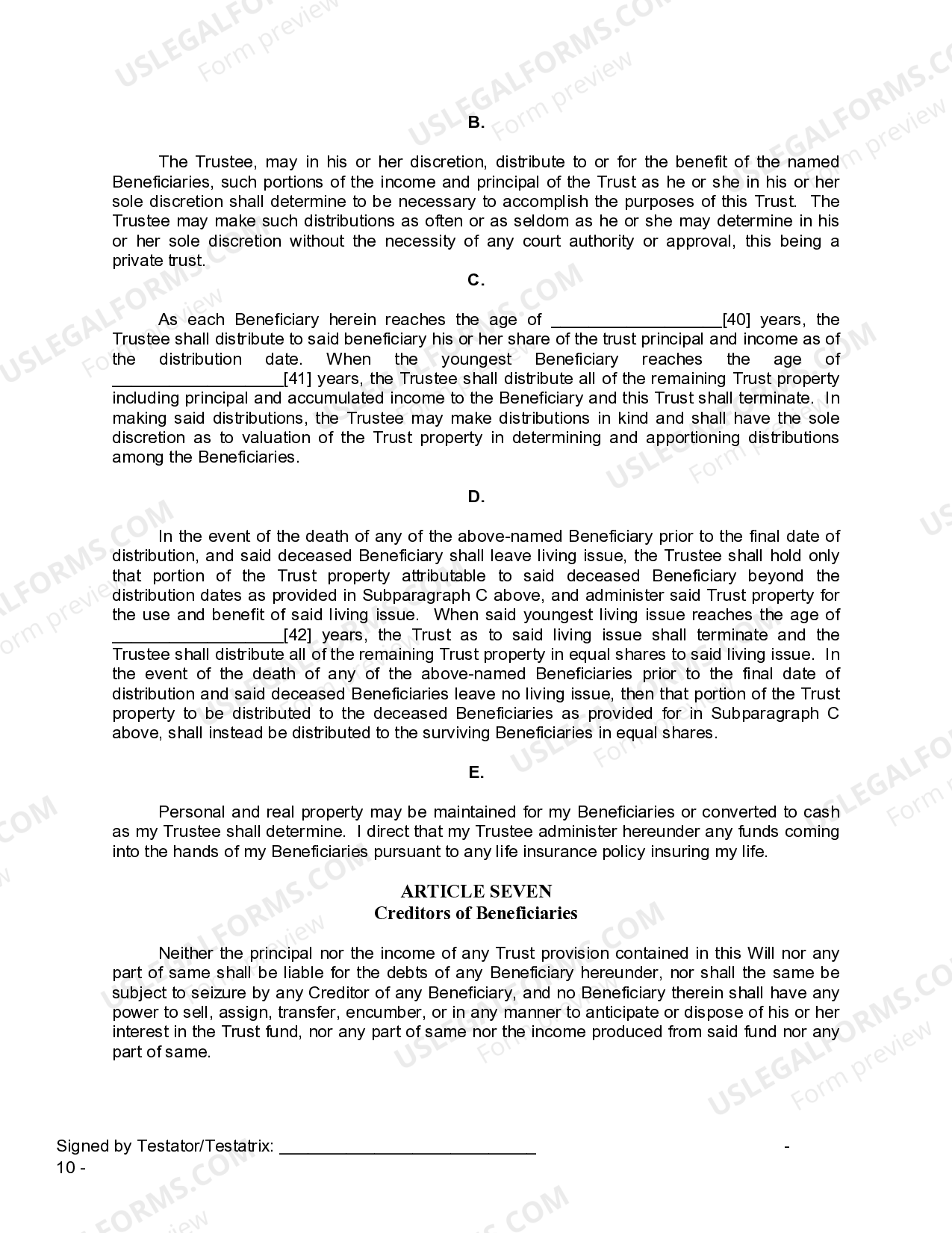 Kentucky Legal Last Will and Testament Form for a Widow or Widower with Adult and Minor Children ...